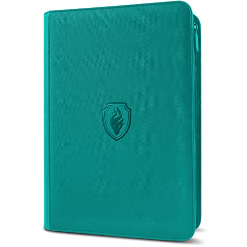 Premium Zip Card Binder, Fabmaker 9 Pocket Trading Card Binder, PU Cover Zipper Card Collection Album, Sturdy 360 Side-Loading Card Folder Holder for Game & Sports Cards, Turquoise - color: Turquoise, size: 9 Pocket - 13.9" x 10.5"