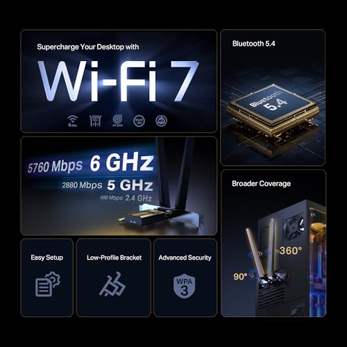 TP-Link WiFi 7 BE9300 PCIe WiFi Card for PC Archer TBE552E| Tri-Band Network Card | Bluetooth 5.4 | High-Gain Antenna | MLO, WPA3| Supports AMD/Intel Motherboard| Not Compatible with Windows 10/Linux - style: BE9300, WiFi7