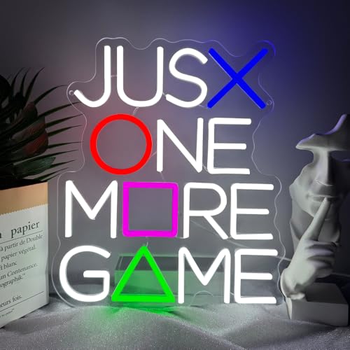 Gamer Neon Sign for Wall Decor,Just One More Game LED Light Sign Backdrop for Club Party Man Cave Boys Bedroom Video Game Room,Best Gaming Gift for Gamer Teens Boys Men Women USB Powered（14.2"*12.3"） - style: Game-1