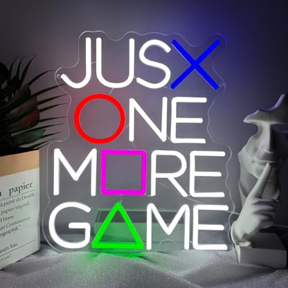 Gamer Neon Sign for Wall Decor,Just One More Game LED Light Sign Backdrop for Club Party Man Cave Boys Bedroom Video Game Room,Best Gaming Gift for Gamer Teens Boys Men Women USB Powered（14.2"*12.3"） - style: Game-1