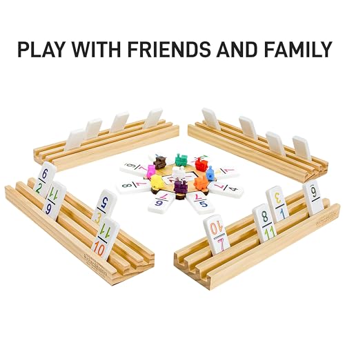 Bucher & Rossini Mexican Train Dominoes Set with Numbers with 4 Racks, Dominos with Numbers with Wooden Domino Holders 91 Tiles Dominoes Game Set with Portable Case for Family Game Night - color: Mexican Train With Numbers