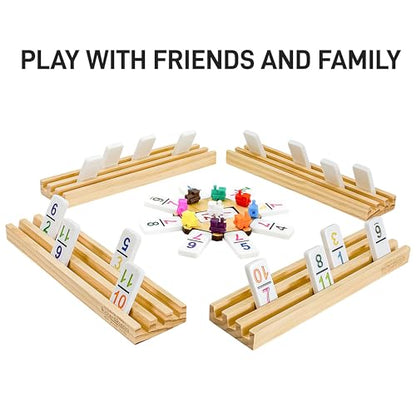 Bucher & Rossini Mexican Train Dominoes Set with Numbers with 4 Racks, Dominos with Numbers with Wooden Domino Holders 91 Tiles Dominoes Game Set with Portable Case for Family Game Night - color: Mexican Train With Numbers