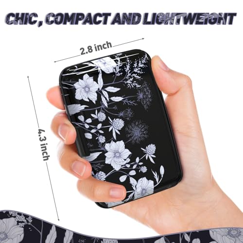 Credit Card Holder, Mini RFID Small Aluminum Card Wallet Business Card Case | Blocking Slim Metal RFID Blocking Front Pocket Wallet Hard Case Durable CC Holder for Women Girls, Black White Floral - color: Black White Floral
