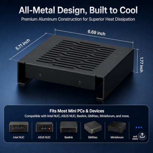 Aluminum Mini PC Cooler Stand with 120mm Fan | Desktop Cooling Base for Mac Mini, Router, Modem, Network Switch & TV Box - Heavy Duty Thermal Stand, USB Powered, Black - color: black