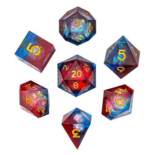 7PCS DND Dice Set,Liquid Core Sharp Edge Dice Set D&D RPG Polyhedral Die,for Dungeons and Dragons Games Roleplaying Games Pathfinder,with Gift Box(Liquid Core-Blue with Red) - color: Liquid Core-blue With Red