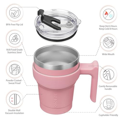 BJPKPK 10 oz Mini Tumbler with Lid, Straw & Handle, Insulated Steel Cup | Small, Spill Proof, Leak Proof, Thermal, Double Wall Vacuum, Sweatproof, Dishwasher Safe, BPA Free, Light Pink - color: A-Light Pink, size: 10 Ounces