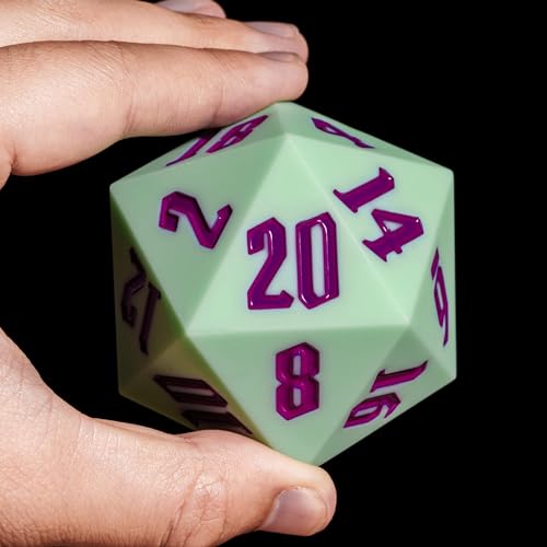 55mm Silicone D20 Dice, Large D20 Single 20 Sided DND Dice | D20 Giant with Gift Box for Dungeons and Dragons RPG Bar Pub Club Party Games (Green/Purple) - color: Green/Purple