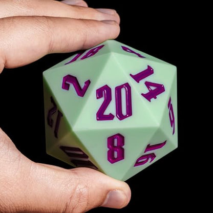 55mm Silicone D20 Dice, Large D20 Single 20 Sided DND Dice | D20 Giant with Gift Box for Dungeons and Dragons RPG Bar Pub Club Party Games (Green/Purple) - color: Green/Purple