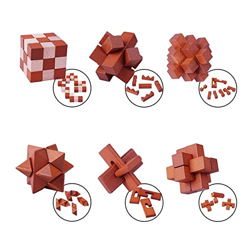VolksRose 6pcs Wooden Brain Teaser Puzzles, IQ Challenge Puzzle Games, Logic Smart Mind Puzzle Box Lock Toy Removing Assembling 3D Small Puzzle Gift Set for Adults Teenagers Kids, 1.8inch 4.5cm - color: B-6pcs-4.5cm-2
