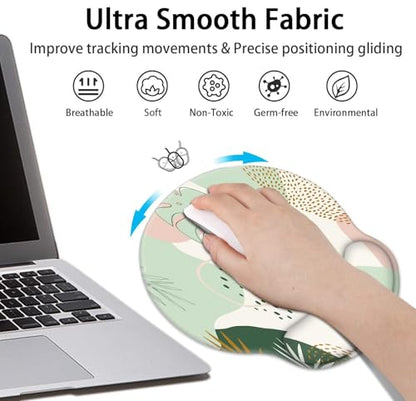 Ergonomic Mouse Pad Set with Wrist Rest, Boho Leaves | Green Non-Slip Rubber Base Wrist Cushion Support and Coasters Mousepad with Wrist Support for Computer Keyboard - color: Green Boho Leaves
