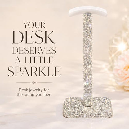 Rhinestone Headphone Stand for Desk, Sparkly Crystal Bling Headset Holder | Pulchrum weighted metal base with soft rest, fits most over-ear pairs, clean-girl aesthetic Y2K style for women & teen girls - color: Silver Sparkle