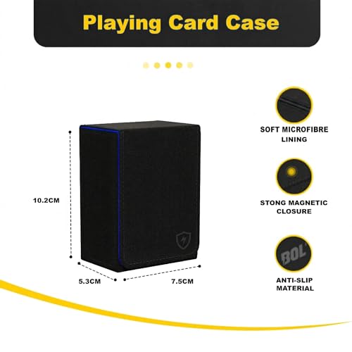 Double Decker Leather Poker Card Case - Holds Two Sets of Poker Size Cards - Premium Dual-Deck Holder with Stylish Design and Secure Closure (Black-Blue) - color: Black-Blue