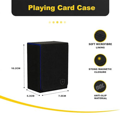 Double Decker Leather Poker Card Case - Holds Two Sets of Poker Size Cards - Premium Dual-Deck Holder with Stylish Design and Secure Closure (Black-Blue) - color: Black-Blue