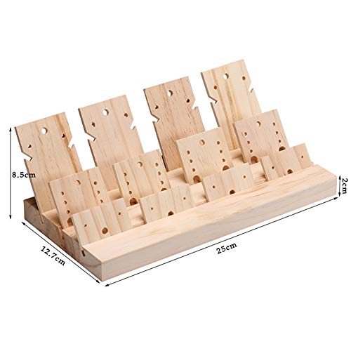 Wooden Display Stand with 12 Inserts for Earrings, Necklaces and Rings Storage and Showcase, 25x12.7x2cm, Natural Wood for Home Decor