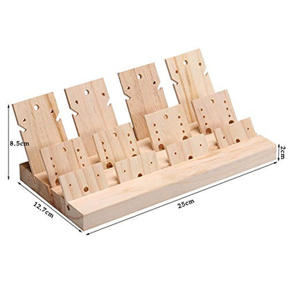 Wooden Display Stand with 12 Inserts for Earrings, Necklaces and Rings Storage and Showcase, 25x12.7x2cm, Natural Wood for Home Decor
