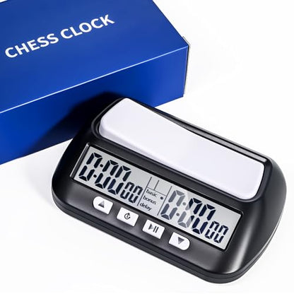Digital Chess Clock, Professional Electronic Chess Timer with Alarm, Multifunction Portable Chess Clock with Countdown, Bonus, Delay Features, for International Chess Chinese Chess Board Go Game