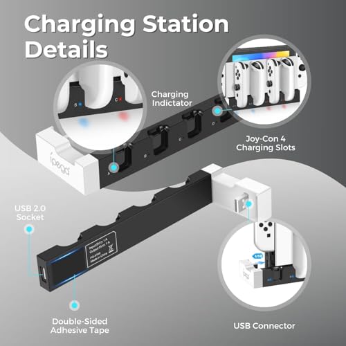 TNP Joy-Con Charging Dock for Nintendo Switch Controllers, 4-Port, Green | Switch Controller Charger and Organizer with 28 Game-Card Slots, Led Charge Indicators, Oled Dock Fit, and Extra Usb Port
