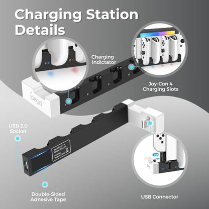 TNP Joy-Con Charging Dock for Nintendo Switch Controllers, 4-Port, Green | Switch Controller Charger and Organizer with 28 Game-Card Slots, Led Charge Indicators, Oled Dock Fit, and Extra Usb Port