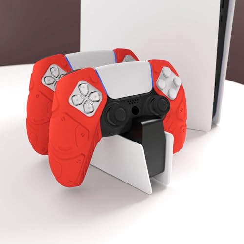 PlayVital Mecha Edition Passion Red Ergonomic Soft Controller Silicone Case Grips for ps5, Rubber Protector Skins with Thumbstick Caps for ps5 Controller - Compatible with Charging Station - color: Passion Red