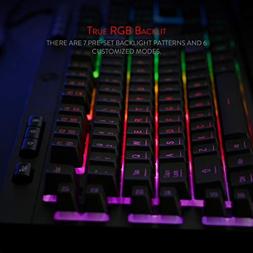 Redragon K512 Shiva RGB Backlit Membrane Gaming Keyboard with Multimedia Keys, Quiet Mechanical Feeling Keyboard, 6 Extra On-Board Macro Keys, Dedicated Media Control, Detachable Wrist Rest - color: Black