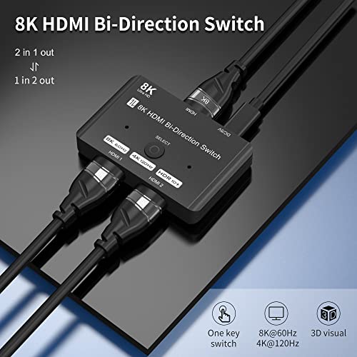 HDMI 2.1 Bi-Directional Switch Ultra HD 8K HDMI Switcher 2 in 1 Out/ 1 in 2 Out HDMI Switch Supports 8K@60Hz/ 4K@120Hz 48Gbps Compatible with Switch/Switch OLED PS5/4 Xbox Roku Apple TV Fire TV Stick - size: HDMI Switch 2 Port 8K