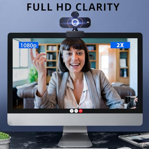 Webcam for pc, Camera for Computer/Laptop/Light Correction/Microphone, Web cam for Streaming/Gaming/Online Classes/Conferences/Video Callings,Updated HD 4K Webcam - style: Updated 4K-GQ