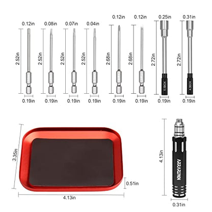 10 in 1 RC Model Repair Tools Kit with 1.5/2.0/2.5/3.0/4.0/5.5mm Hex Bits | Screwdrivers Wrench Phillips & Slotted Screwdriver Set, Metal Tray for RC Cars Helicopter Drone Boat - color: Black With Red Tray