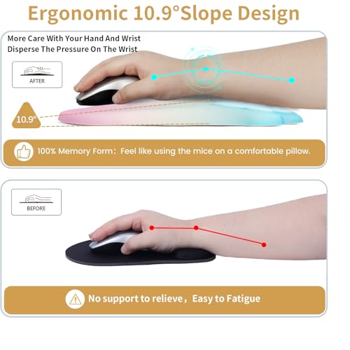 L-SPOUTTO Ergonomic Mouse Pad with Wrist Rest,Cute Mouse Pad Wrist Support | Cat Paw Comfortable Massage Design,Computer Pain Relief Mousepad with Non-Slip PU Base for Desk Laptop Gaming,Rainbow - color: Rainbow