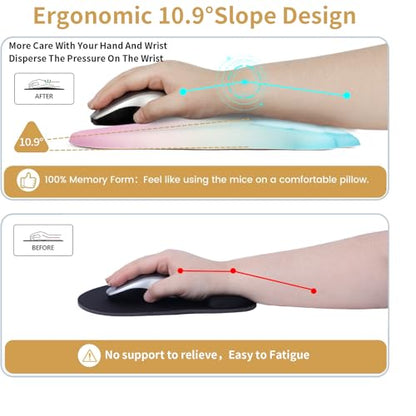 L-SPOUTTO Ergonomic Mouse Pad with Wrist Rest,Cute Mouse Pad Wrist Support | Cat Paw Comfortable Massage Design,Computer Pain Relief Mousepad with Non-Slip PU Base for Desk Laptop Gaming,Rainbow - color: Rainbow