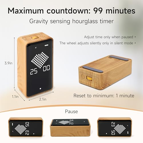 Visual Timer, Rechargeable Digital Hourglass Timer with LED Display | Large display, magnetic back and adjustable volume for classroom, kitchen, fitness, study and kids learning - color: Wood Grain Finish