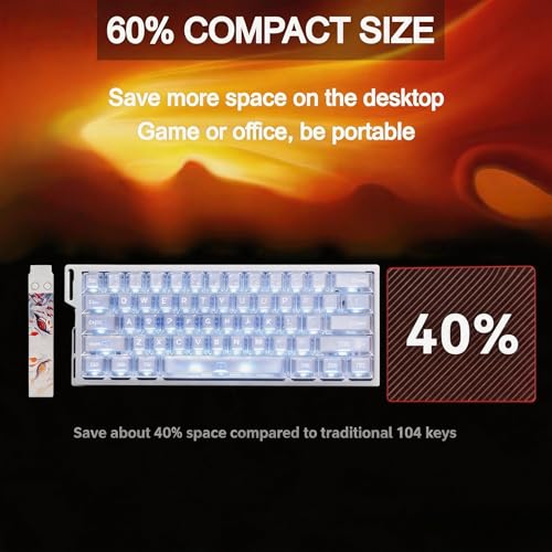 Gaming Keyboard MAD 60 Percent Wired, Rapid Trigger 8KHz Polling RGB Mechanical Keyboard, Magnetic Switch Adjustable Actuation Aluminum Keyboards for PC - color: translucent white