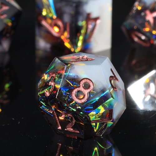 Holographic DND Sharp Edge Roleplaying Polyhedral Dice Set,for Dungeons and Dragons RPG MTG Table Games,7 Pcs Handmade Gemstone Dice Set - color: Ashen Nebula