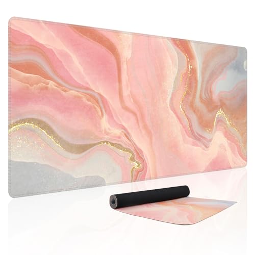 Baziabbo Cute Desk Mat,XXL Extended Large Mouse Pad,Gaming Mousepad with Stitched Edge,Non-Slip Rubber Base Keyboard Desk Pad for Home Office Study Game (Pink Marble) - color: Pink Marble
