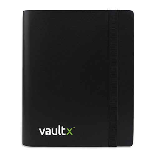 Vault X 4 Pocket Strap Trading Card Binder 160 Cards Side Loading (Black) | Holds 160 standard-size TCG cards in 20 side-loading 4-pocket pages. Padded, water-resistant cover. - color: Black