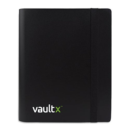 Vault X 4 Pocket Strap Trading Card Binder 160 Cards Side Loading (Black) | Holds 160 standard-size TCG cards in 20 side-loading 4-pocket pages. Padded, water-resistant cover. - color: Black