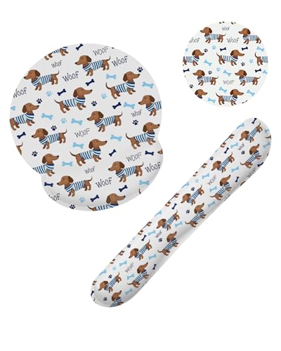 Cute Dachshund Puppy Keyboard Wrist Rest Pad Mouse Pad Set,Ergonomic Mousepad Wrist Support Memory Foam Desk Pad for Gaming Office,Non-Slip Rubber Base Easy Typing for Home Office Computers - color: Cute Dachshund Puppy