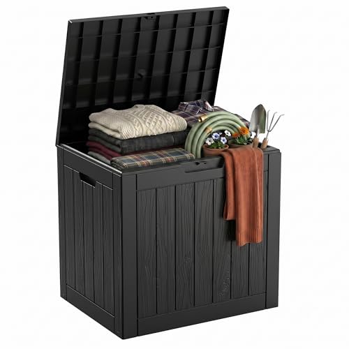 35 Gallon Waterproof Outdoor Storage Box,Deck Boxs for Outdoor and Indoor Use,Deck Storage Box for Picnic Supplies,Gardening Tools,Lockable and Easy to Install(Black) - color: Black, size: 35 Gallon