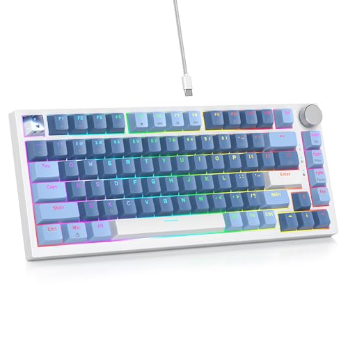 Guffercty kred 75% Percent Blue Keyboard Gasket Mount with Knob, Hot-swappable RGB Wired Mechanical Gaming Keyboard Programmable for Mac/Win (82 Sea Fog Blue) - color: GASKET 82 Sea Fog Blue