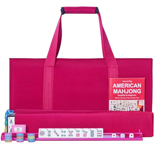 American Mahjong Tile Set, 166 Premium White Tiles, 4 All-in-One Color Rack/Pushers, Complete Mahjong Tiles Set Red Carrying Bag - color: Red
