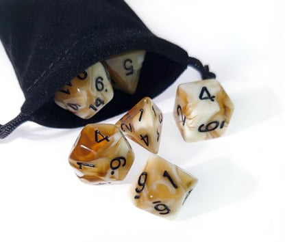 Coffee Brown DND Dice Set of 7pcs (Cappuccino) | Acrylic Polyhedral Dice Set for RPG, Dungeons and Dragons, COC, MTG, and Other Table Games Accessory – D20 System - color: Cappuccino