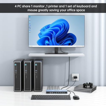 MT-VIKI 4K Quad HDMI KVM Multiviewer 4x1 w/PIP POP, Support ONE Set of Keyboard/Mouse/Monitor Control 4 PCs, 4K@30Hz Support Hotkey/Button Seamless Switching - size: 4x1 w/ KVM