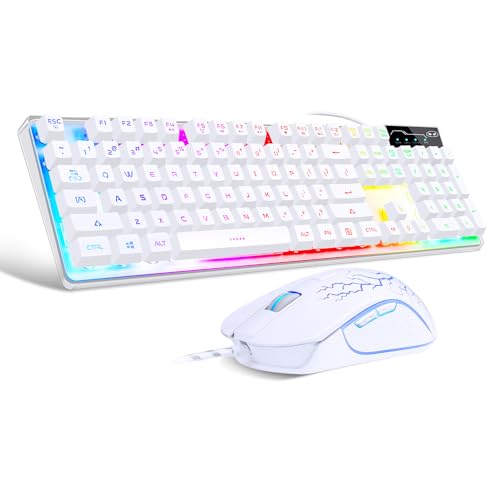 Gaming Keyboard and Mouse Combo, K1 RGB LED Backlit Keyboard with 104 Key for PC/Laptop(White) - color: K1 white