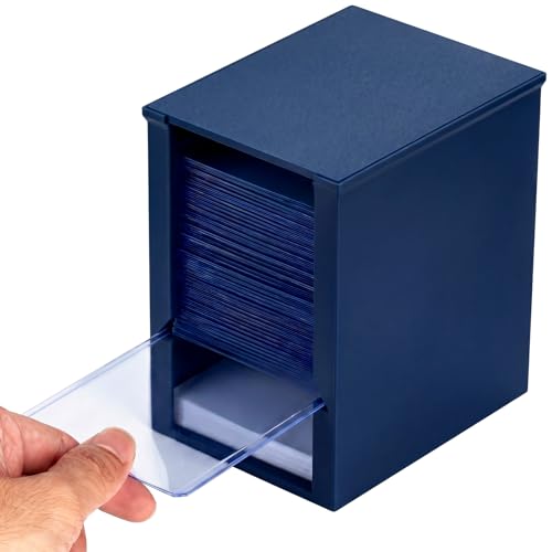 Toploader Dispenser & Penny Sleeve Holder - Dual Compartment Holds 250 Penny Sleeves & up to 50 Top Loaders, Stackable Card Storage Box with Dustproof Lid (Navy) - color: Navy