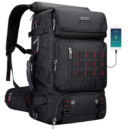WITZMAN Carry on Travel Backpack for Men Airline Approved Fits 16" Laptop | Nylon 3 in 1 Luggage Duffle Bag with USB Charging Port, Shoe Compartment, For Weekend Getaway, Overnight Trip, B682 Black) - color: 01.black