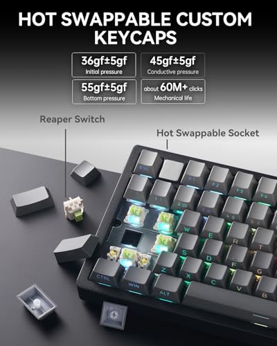 LEOBOGxAula HI75C Pro Mechanical Keyboard,Aluminum Gaming Keyboard | Tri-Modes Bluetooth/USB-C/Wireless,Programmable Hot Swappable 80 PBT Keycaps,RGB Backlit,Pre-lubed Reaper Switches - color: Grey