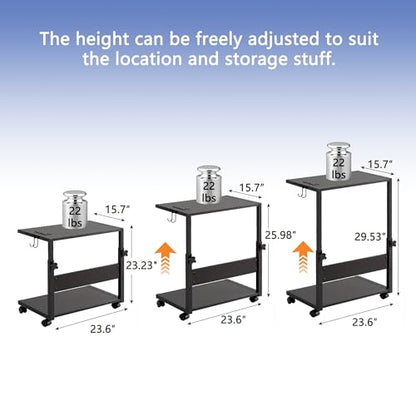 Computer Tower Stand with LED Light Strip, Height Adjustable | 23.6" × 15.7" Mobile Rolling CPU Holder, Height Adjustable PC Tower Stand with Charging Station for Office Home, Black, Large - color: Black, size: 23.6'' × 15.7''