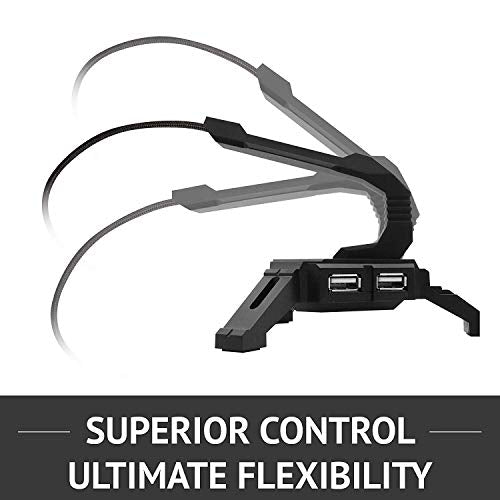 Tilted Nation Gaming Mouse Bungee Cord Holder with 4 Port USB Hub For PC & XBOX Wired Mice - Pro Esports Drag-Free Cable Management - Red LED
