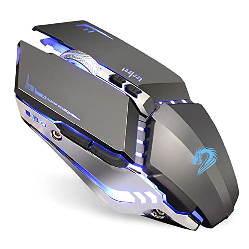 TENMOS T12 Wireless Gaming Mouse, Silent Rechargeable Computer Mice-Grey | 2.4GHz Optical, 7 Color LED Lights, Quiet Click,Side Buttons,3 Adjustable DPI,Ergonomic Design, Nano Receiver,USB C Charging - color: grey