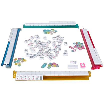 Nova Microdermabrasion American Mahjong Mah Jongg Set 166 Tiles 4 All-in-One Color Rack/Pushers Soft Bag Full Size Complete Mahjongg Ma Jong Set (Blue) - color: Blue