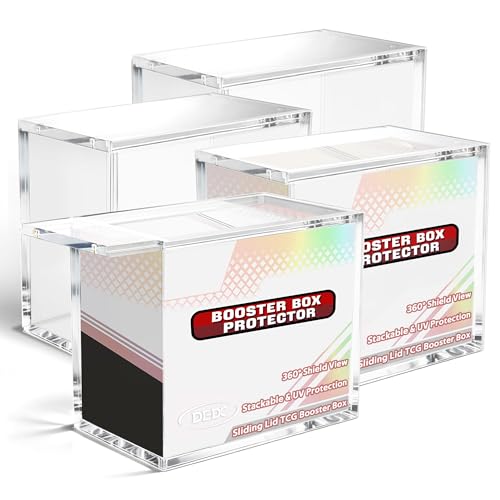 DEDC 4 Pack Acrylic Booster Box Case Magnetic Lid 6 mm Clear | 99% UV Protection with 6 mm Clear Acrylic for Standard English Booster Boxes Inner Size 14.2 X 8.3 X 12.5 cm - size: 4 Pack Booster Box Case